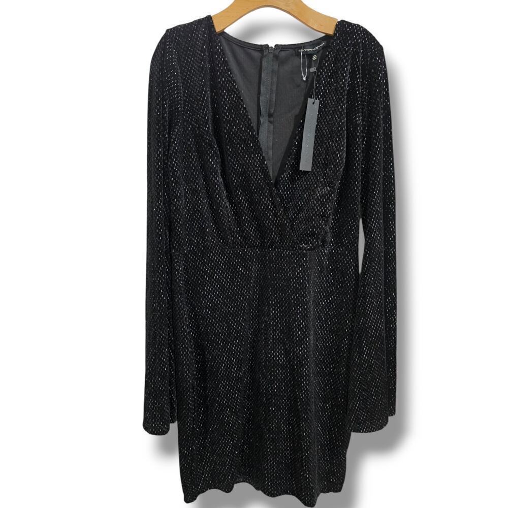 Symphony Women’s Black Lurex Plunge Neck Batwing Sleeve Formal Dress – Size 1x